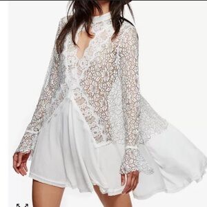 Forever 21 White Lace Tunic with Flowy Hem and Bell Sleeves, Size S, Brand New